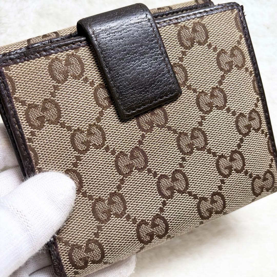 良品 GUCCIグッチ GGキャンバスWホック 折り財布 シェリーリボン　箱付