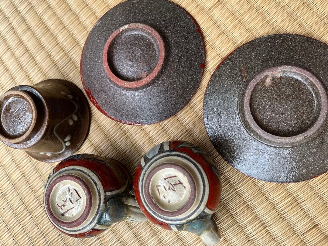 陶器のコーヒーカップと皿のセット金城沖縄やちむんセット
