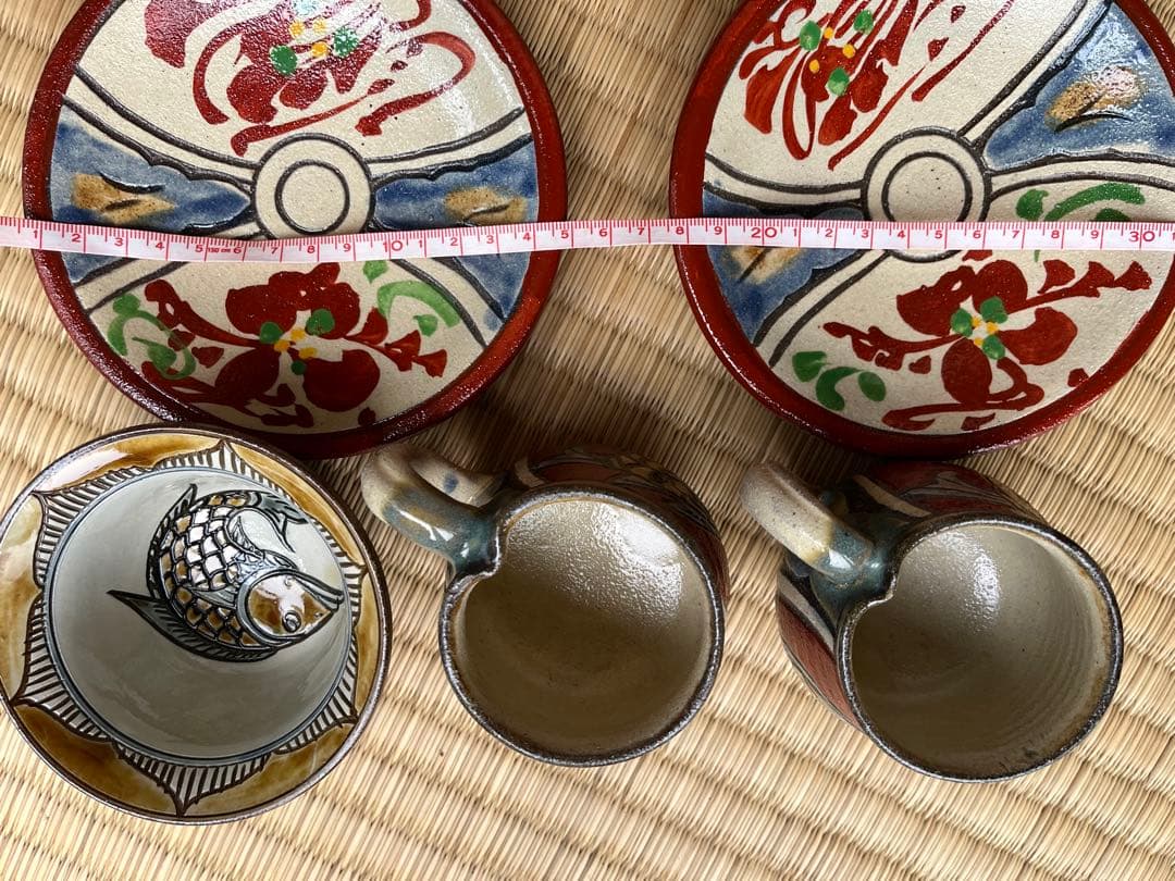 陶器のコーヒーカップと皿のセット金城沖縄やちむんセット
