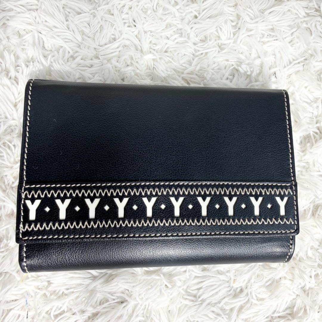 極美品✨イブサンローラン Yカット ビンテージ 三つ折り財布 ネイビー
