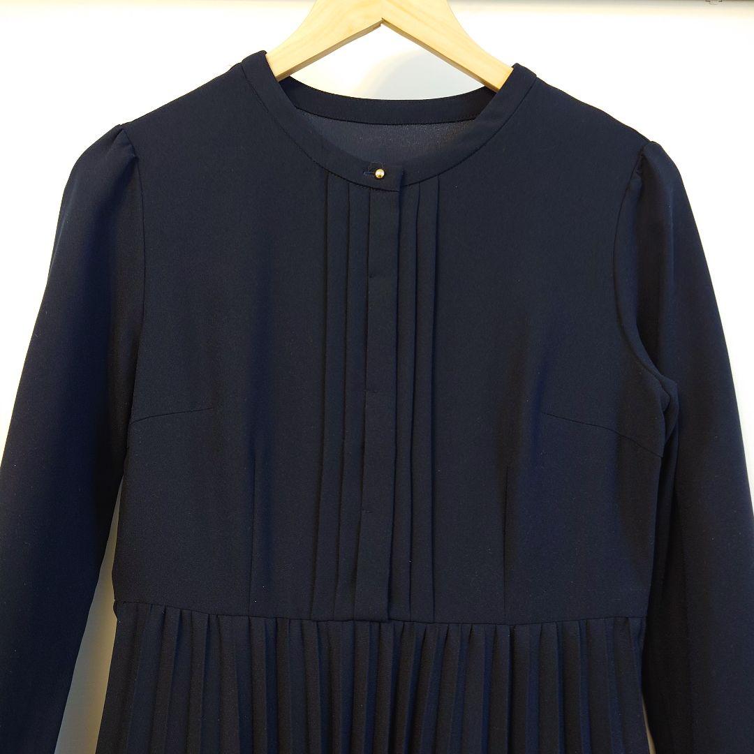 【anySiS】美品　洗えるノーブルプリーツワンピース　ネイビー　Lサイズ
