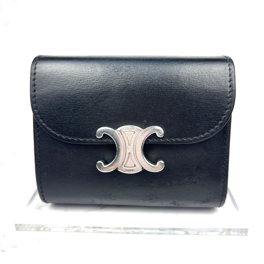 【極上品】Celine⭐セリーヌ【トリオンフ】シルバー金具 折り財布 ブラック