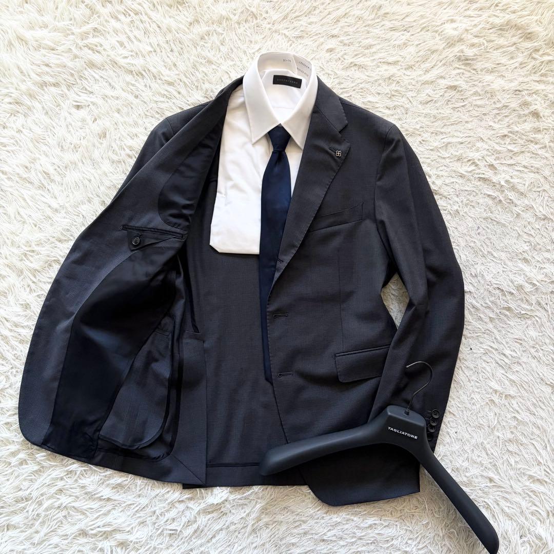 <美品>TAGLIATORE ヴェスビオ ダークグレー ウール ジャケット 48