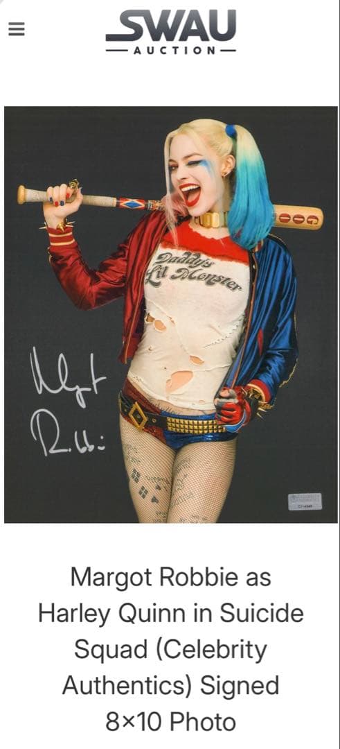 マーゴット・ロビー　直筆サイン入り写真　スーサイド・スクワッド　DC