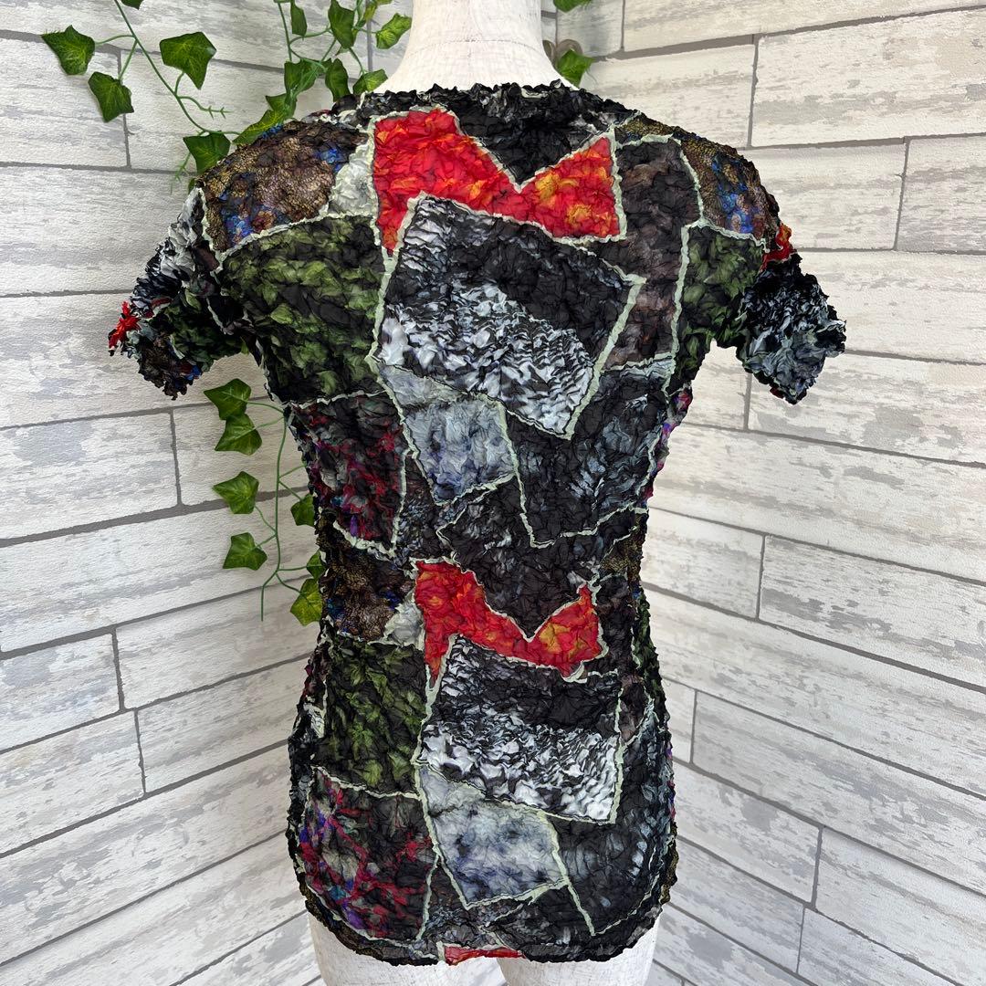 ISSEY MIYAKE FETE 半袖 カットソー 総柄 シワ プリーツ M