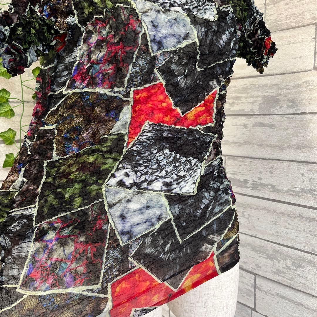 ISSEY MIYAKE FETE 半袖 カットソー 総柄 シワ プリーツ M