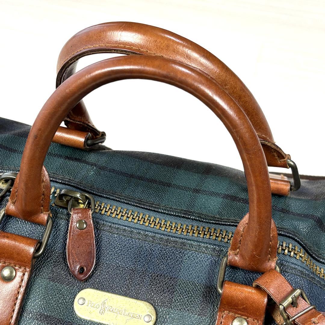 【美品】ポロラルフローレン　ボストンバッグ チェック柄　旅行　トラベル　Mサイズ