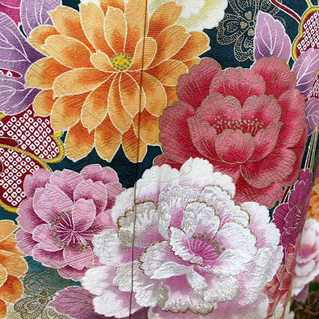 未使用正絹振袖フルセット‼️人気グリーン花々金糸刺繍金彩キラキラ素敵✨長襦袢付き‼️