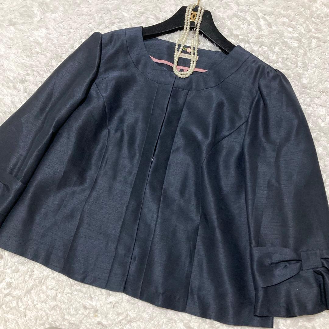大きいサイズ46♡ ローズティアラ ノーカラージャケット 七分袖 ネイビー