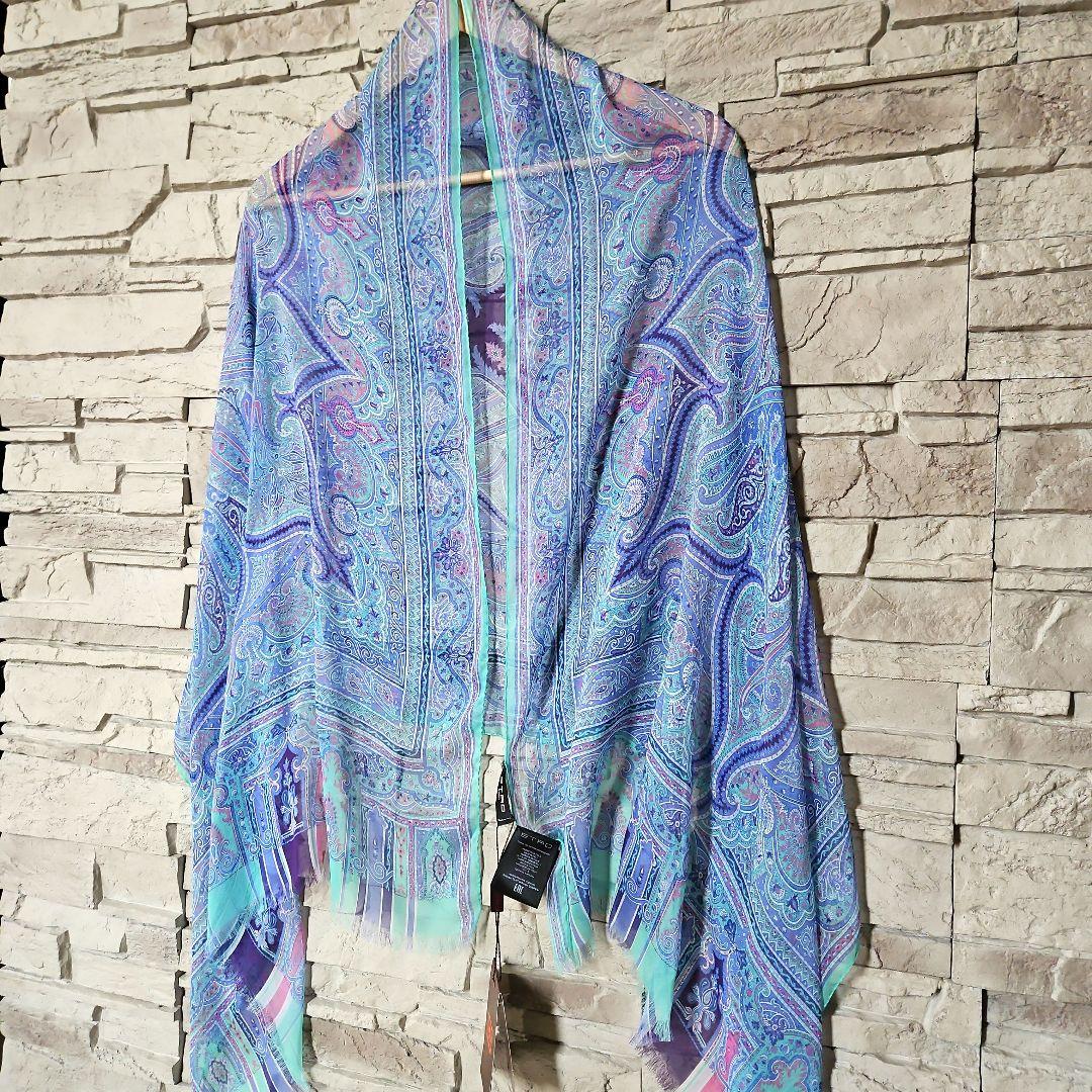 未使用 ETRO エトロ ストール シフォン ブルー