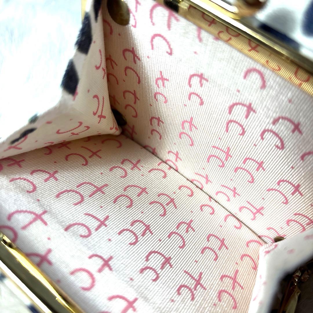 美品✨ツモリチサト　三つ折り財布　がま口　財布　ミニ　花柄　猫　ハート柄 レザー