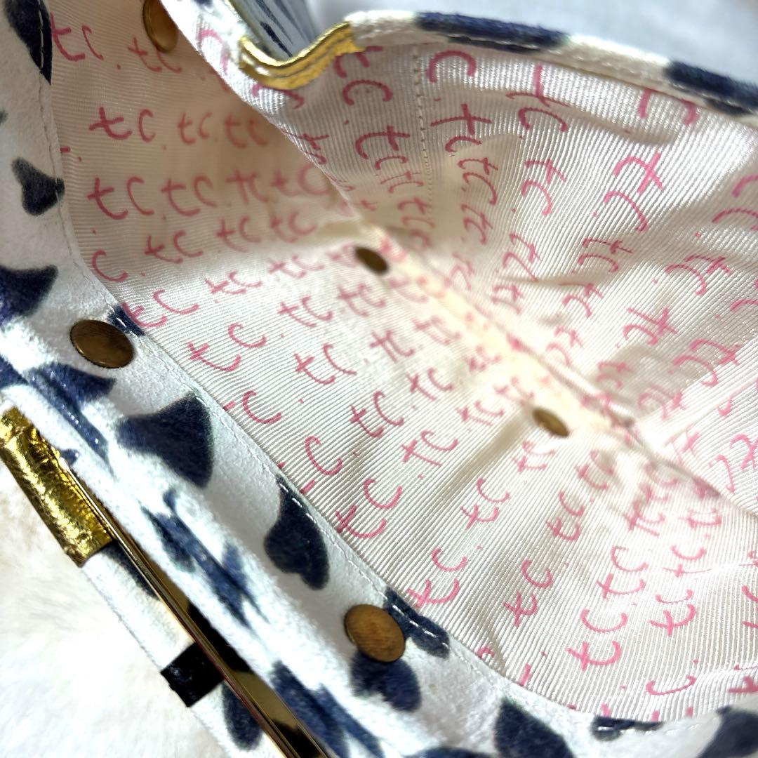美品✨ツモリチサト　三つ折り財布　がま口　財布　ミニ　花柄　猫　ハート柄 レザー
