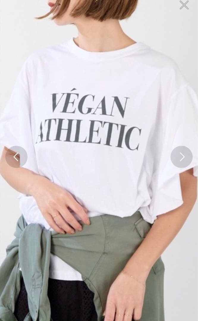 “VEGANATHLETIC\"ロゴフリルスリーブTシャツ