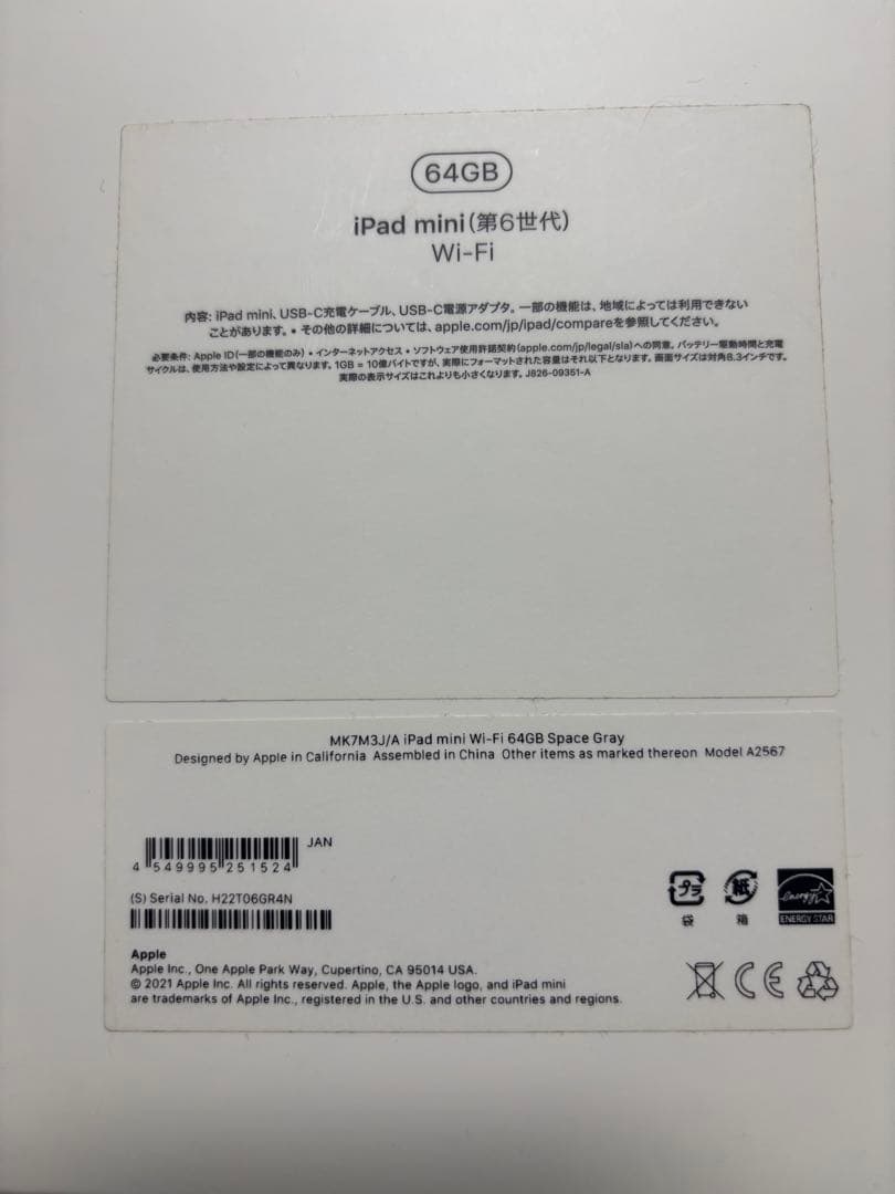 Apple iPad mini6 スペースグレー 本体