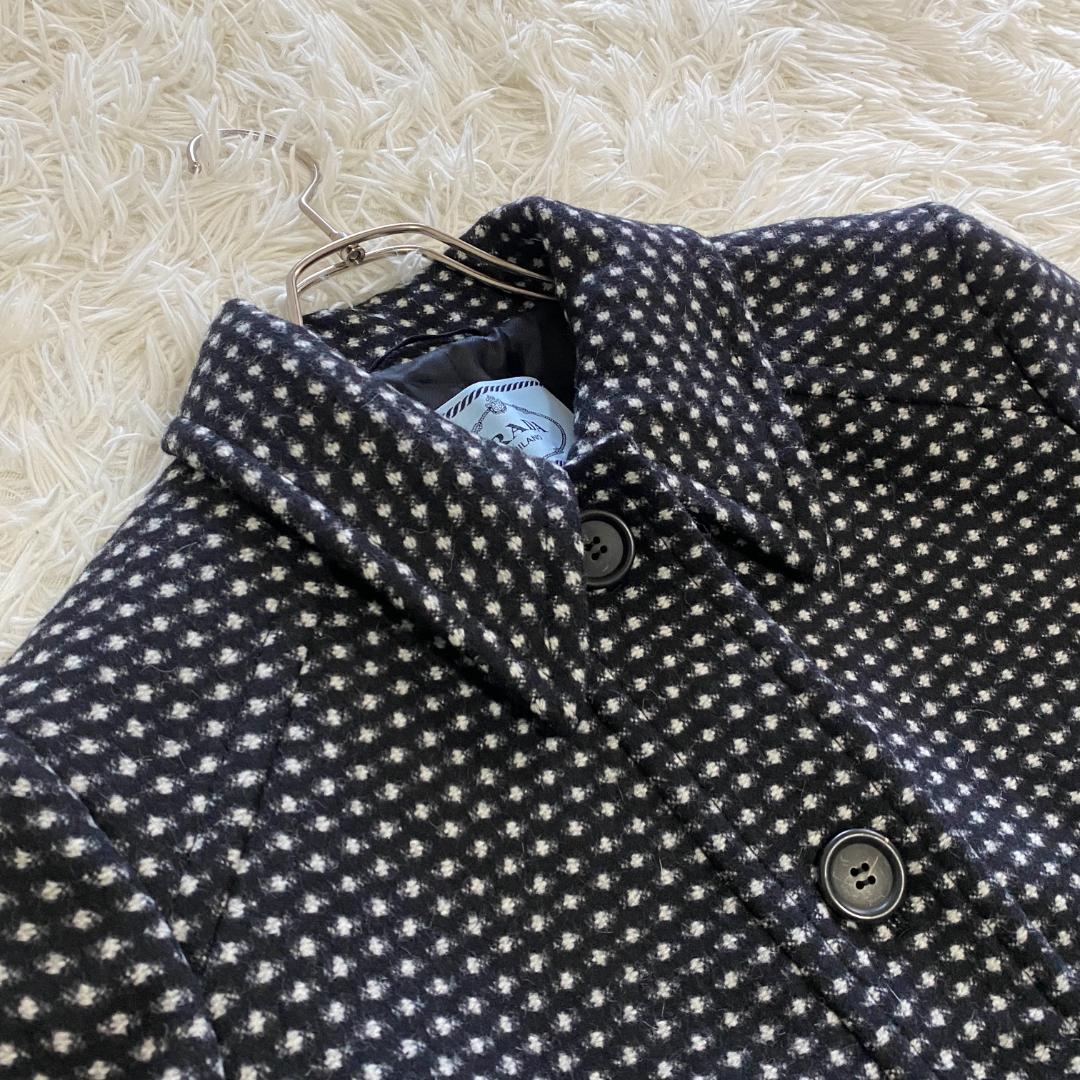 美品✨PRADA プラダ【L相当】ドット柄 ロングコート/アンゴラ混