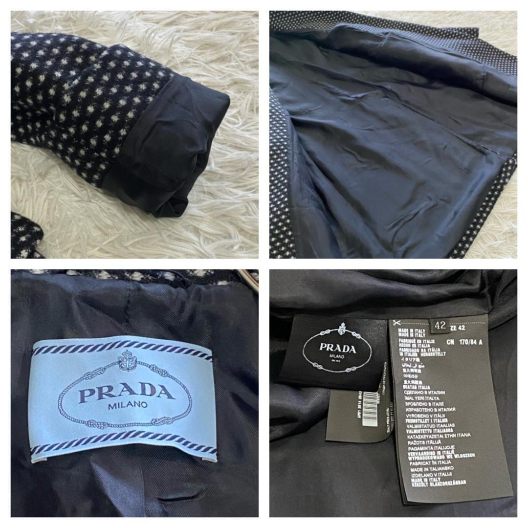 美品✨PRADA プラダ【L相当】ドット柄 ロングコート/アンゴラ混