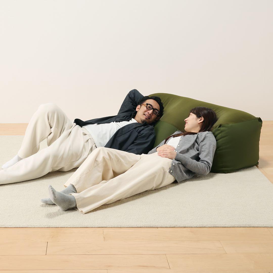 体にフィットするソファ長方形　本体＋カバー　グリーン　無印良品