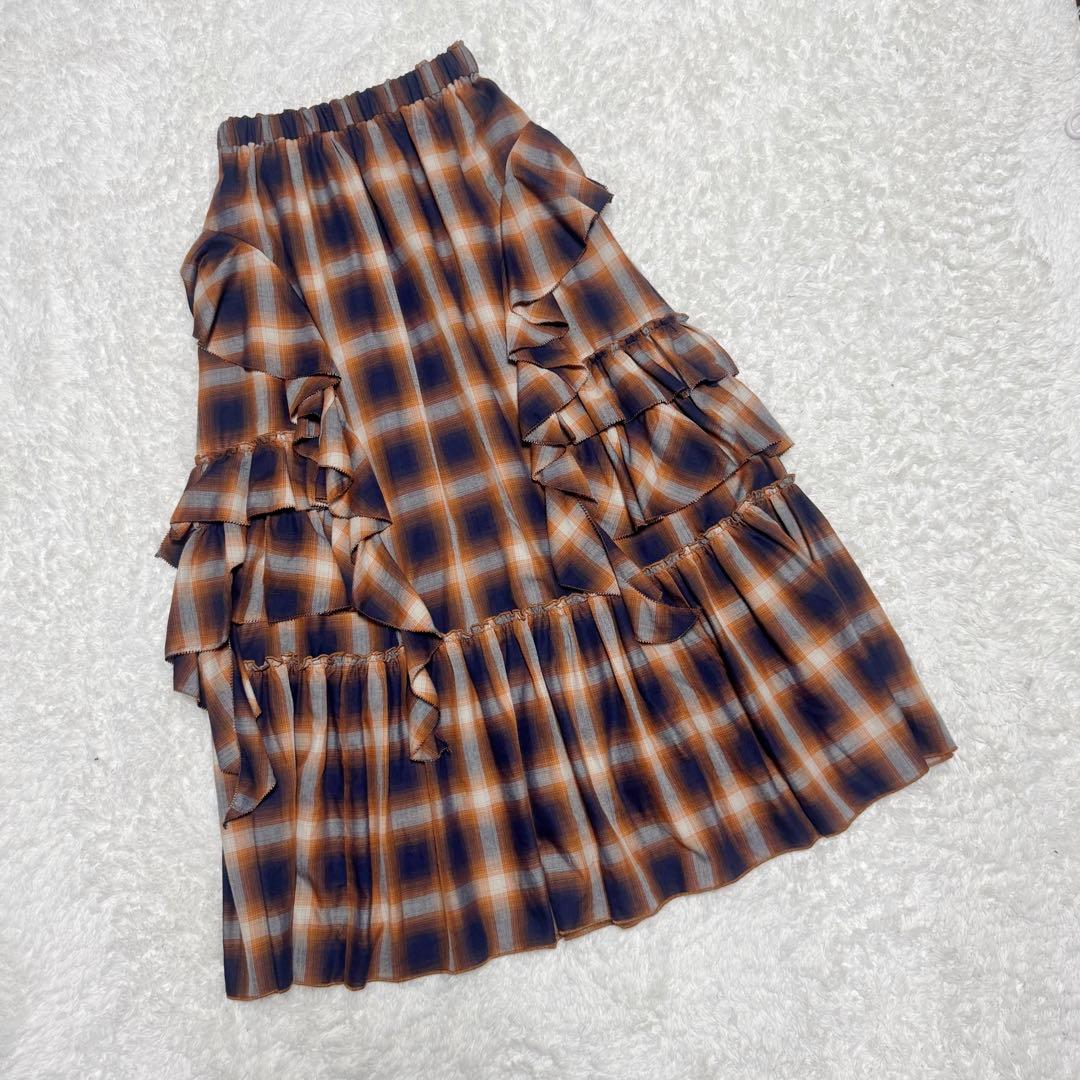 美品 LILY BROWN コットンラッフルティアードスカート オレンジ