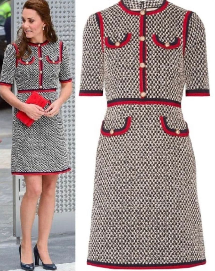 GUCCI グッチ ツイードワンピース パールボタン キャサリン姫着用 38