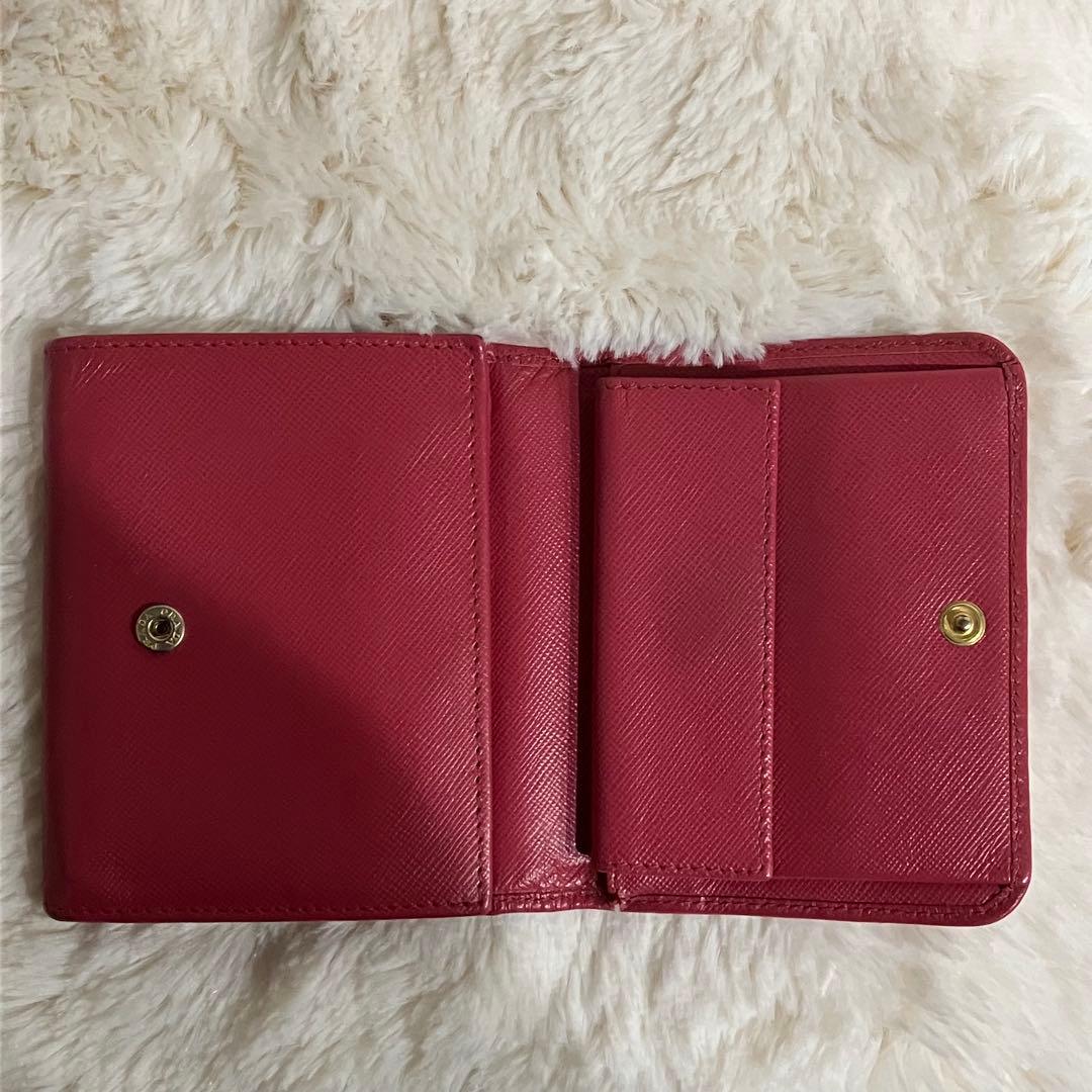 PRADA プラダ 三つ折り 財布 サフィアーノ レザー 赤 レッド