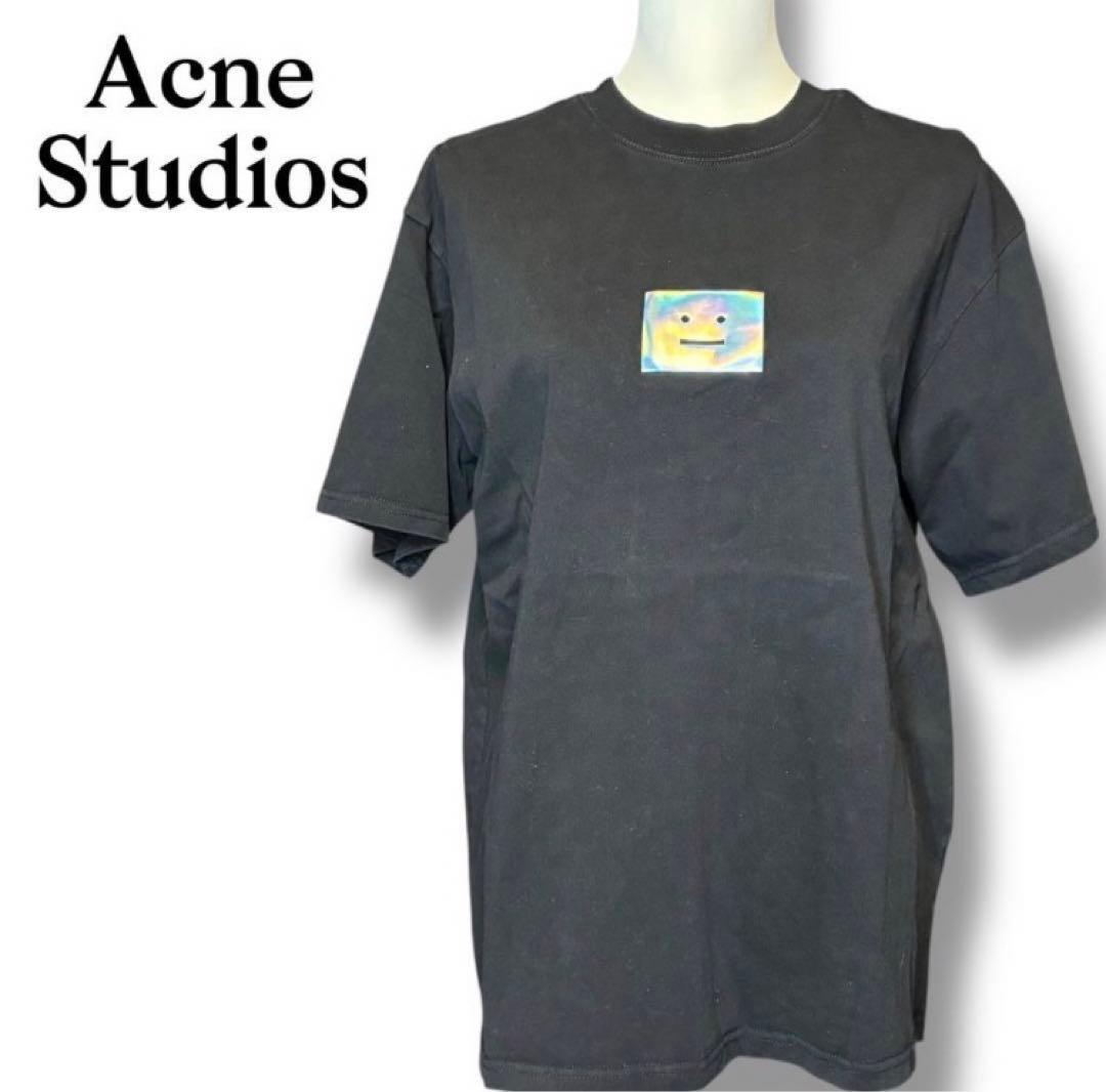 Acne Studios ブラック Tシャツ　ミラー　フェイスロゴ　シンプル
