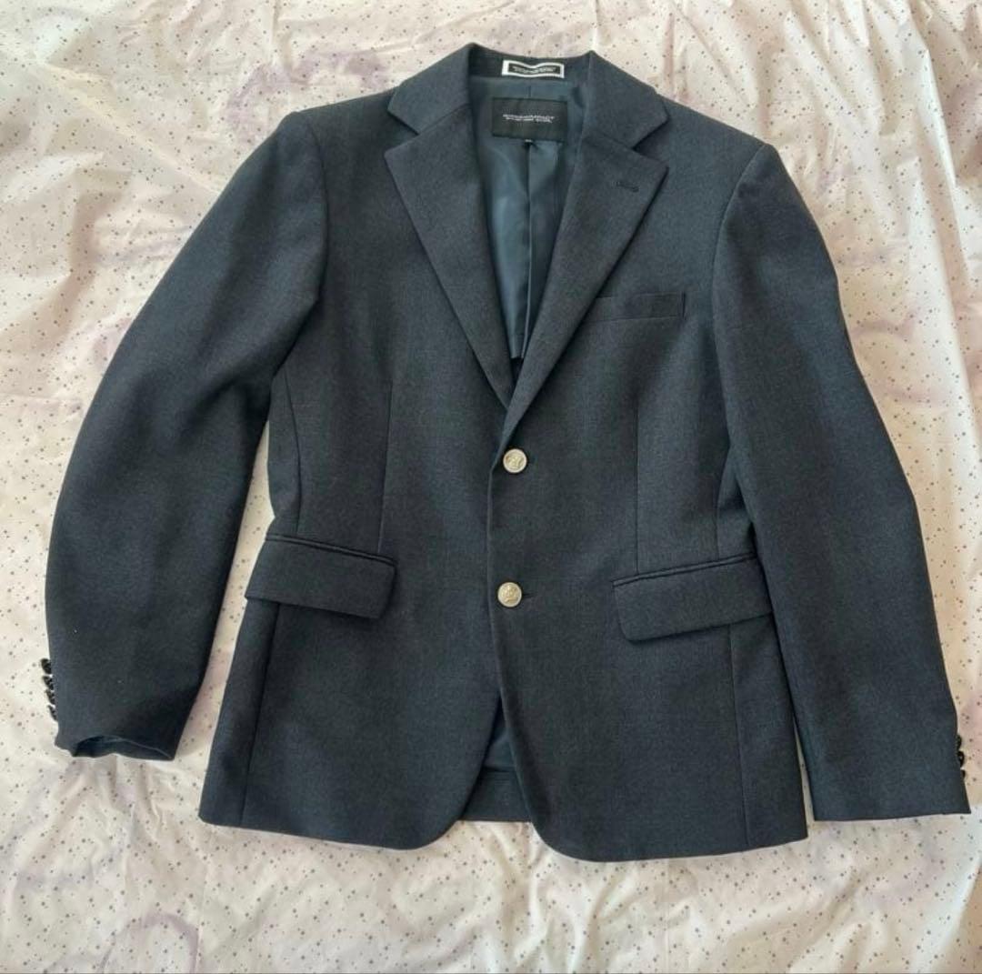 ダークグレー ブレザー上　チェックパンツ下　男子　学生服