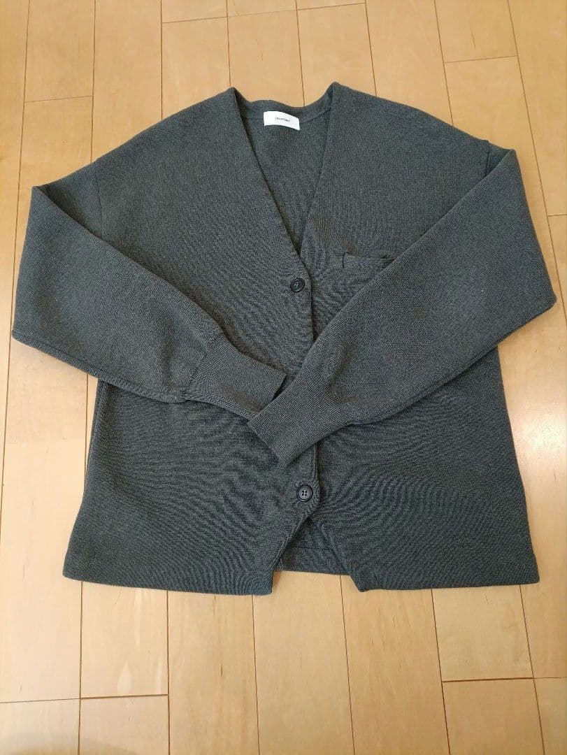 SOLAMONAT ウエハースニット ノーカラージャケット　チャコール