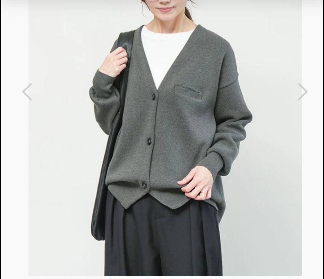 SOLAMONAT ウエハースニット ノーカラージャケット　チャコール