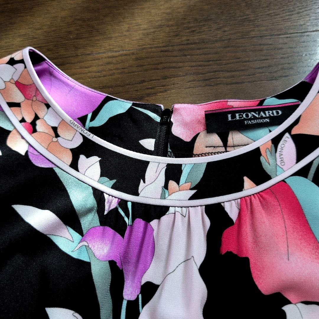 週末限定お値下げ＊LEONARO花柄 Aラインワンピース 黒美品