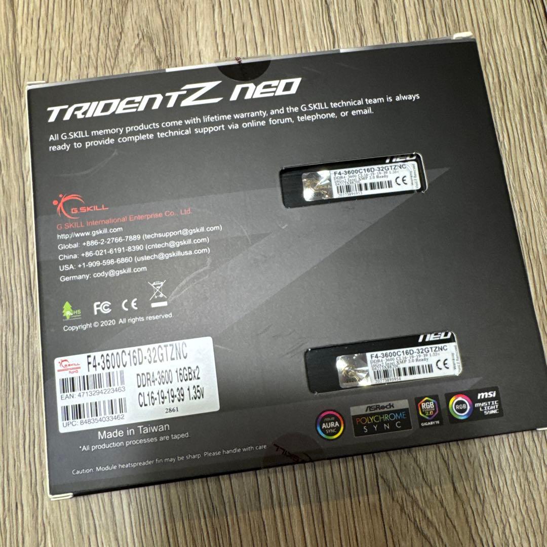 DDR4-3600 PC用メモリ 32GB(16GB 2枚) 美品