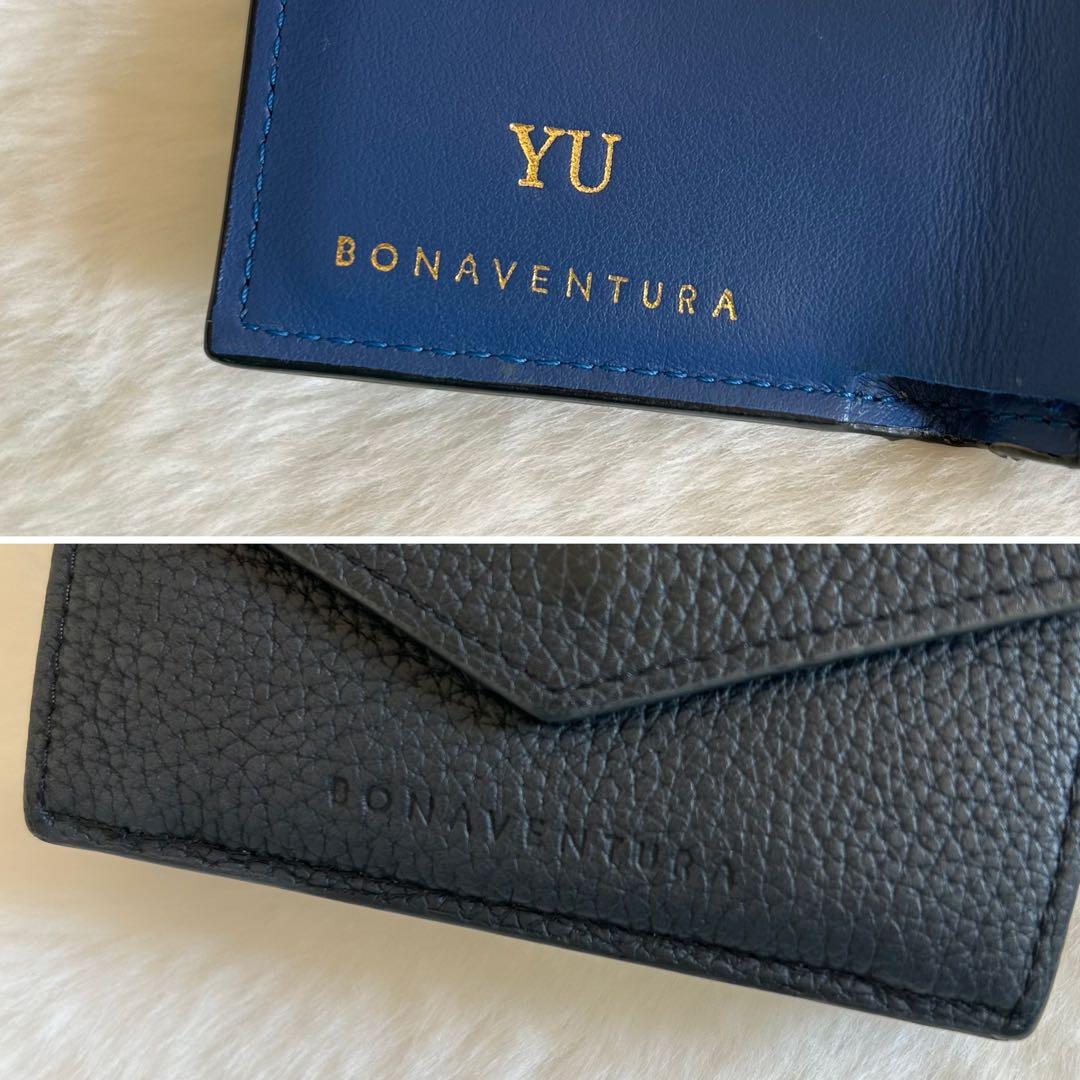 美品✨ ボナベンチュラ 3つ折り財布 コンパクト レザー ブラック ブルー