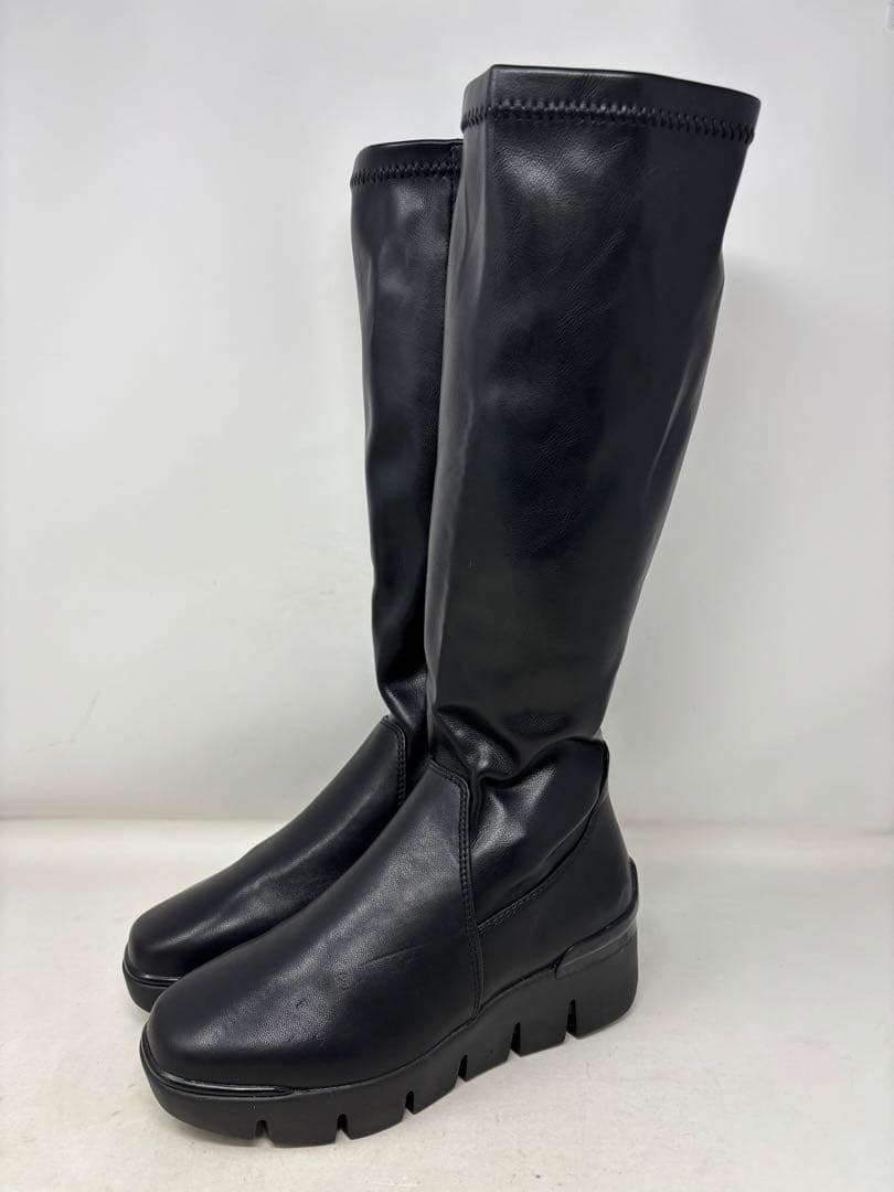 A1942 ブソラ HOKKAIDO 本革 厚底ストレッチロングブーツ