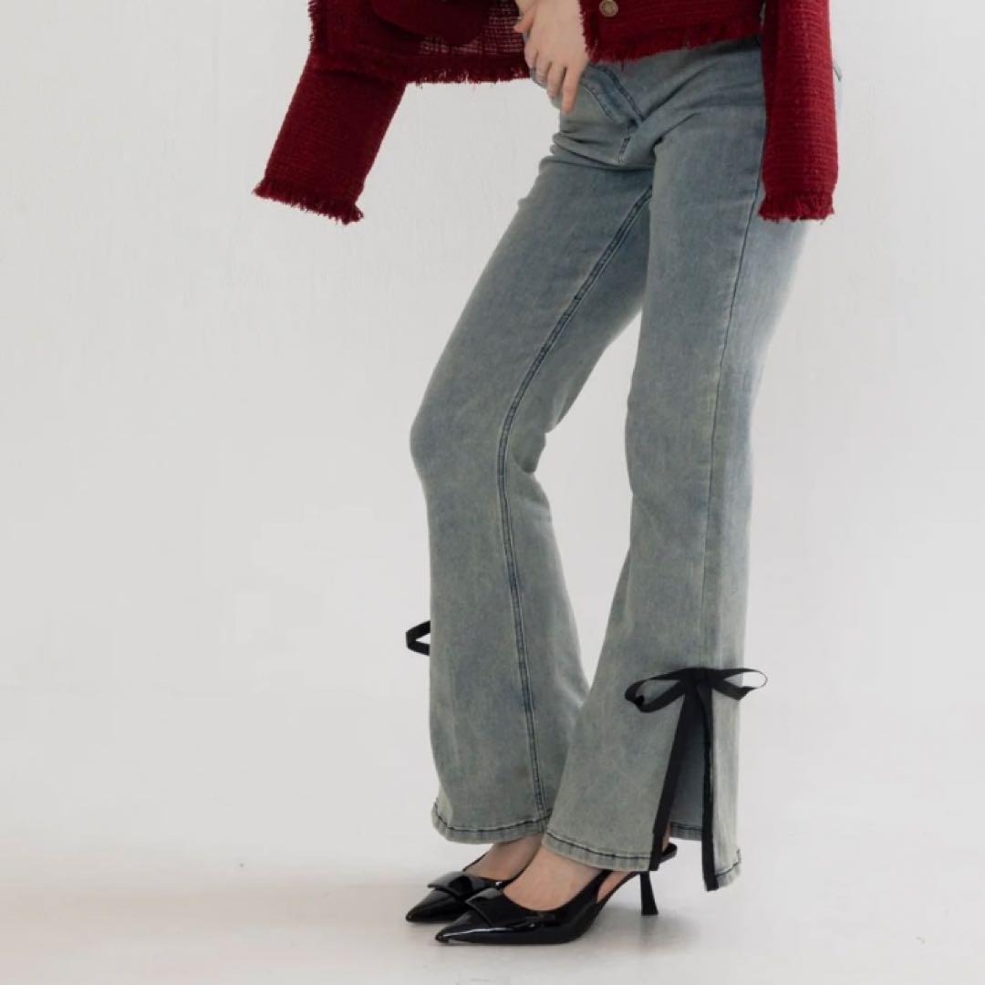 パンツ RANCLIC side slit denim ribbon pants S