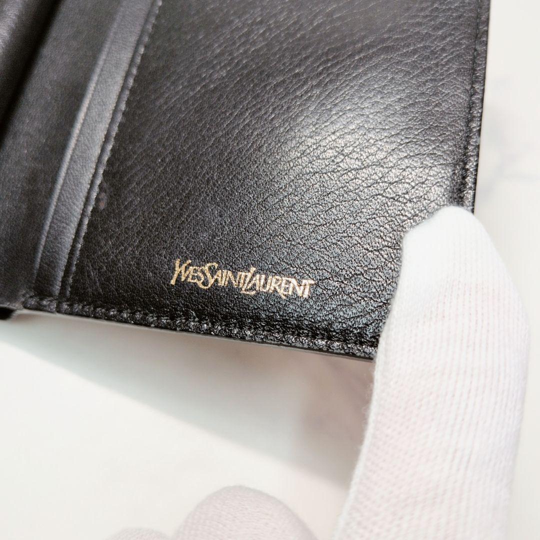 Yves Saint Laurent 二つ折り財布 黒 がま口 クロコ型押し