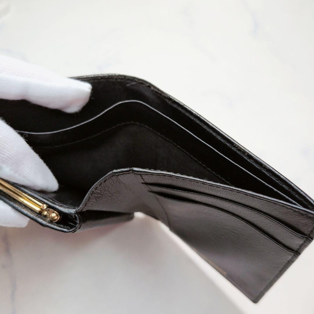 Yves Saint Laurent 二つ折り財布 黒 がま口 クロコ型押し