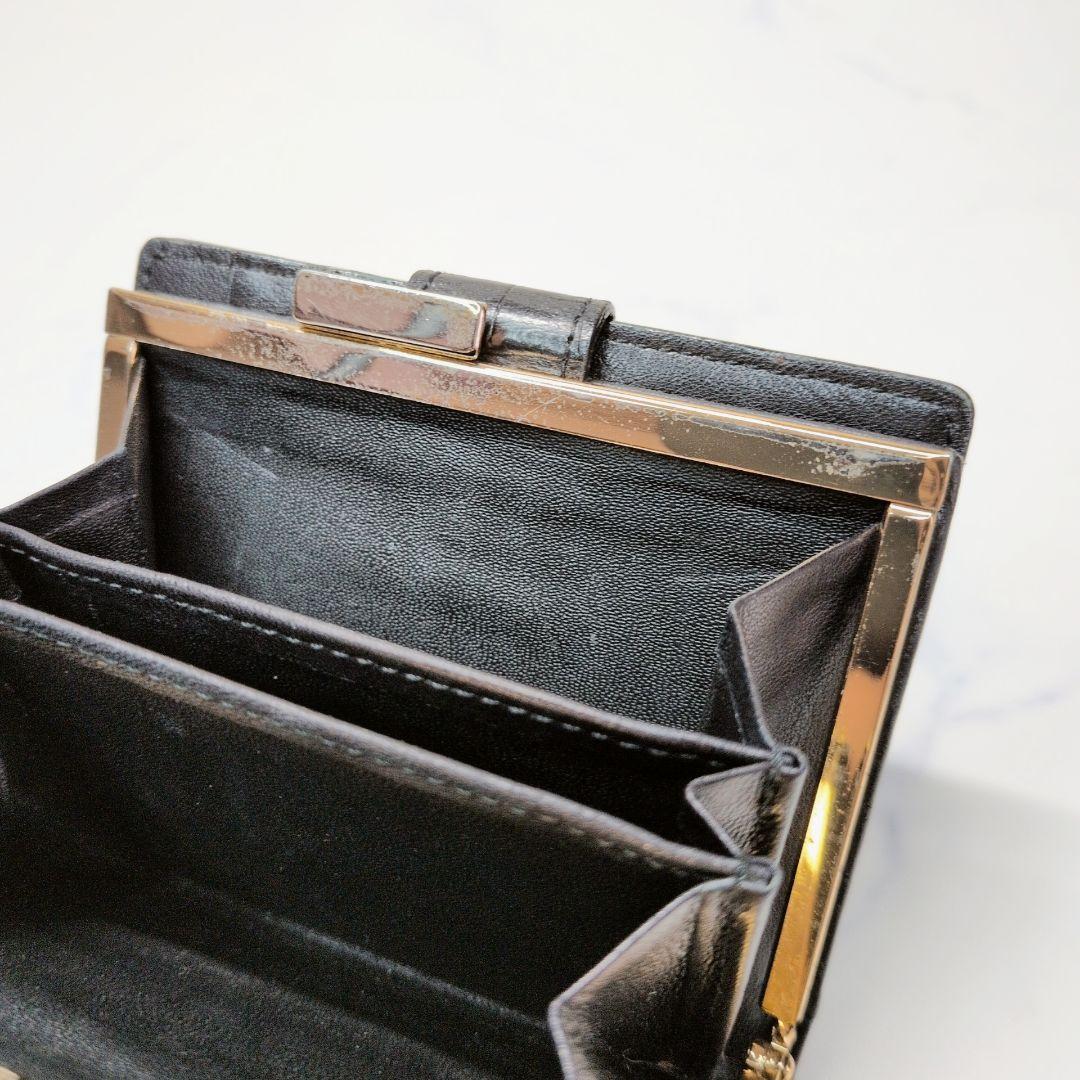 Yves Saint Laurent 二つ折り財布 黒 がま口 クロコ型押し