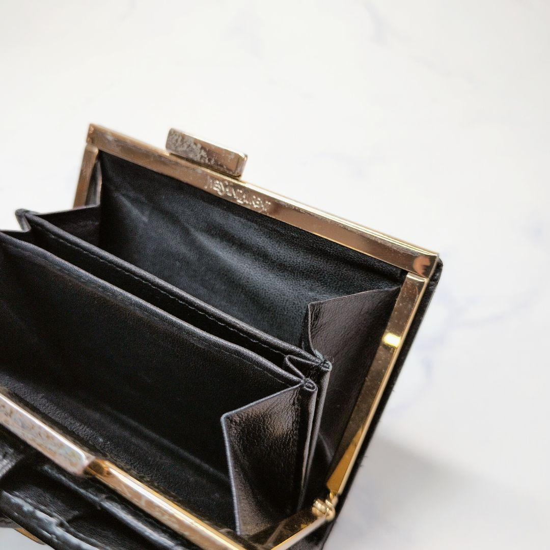 Yves Saint Laurent 二つ折り財布 黒 がま口 クロコ型押し