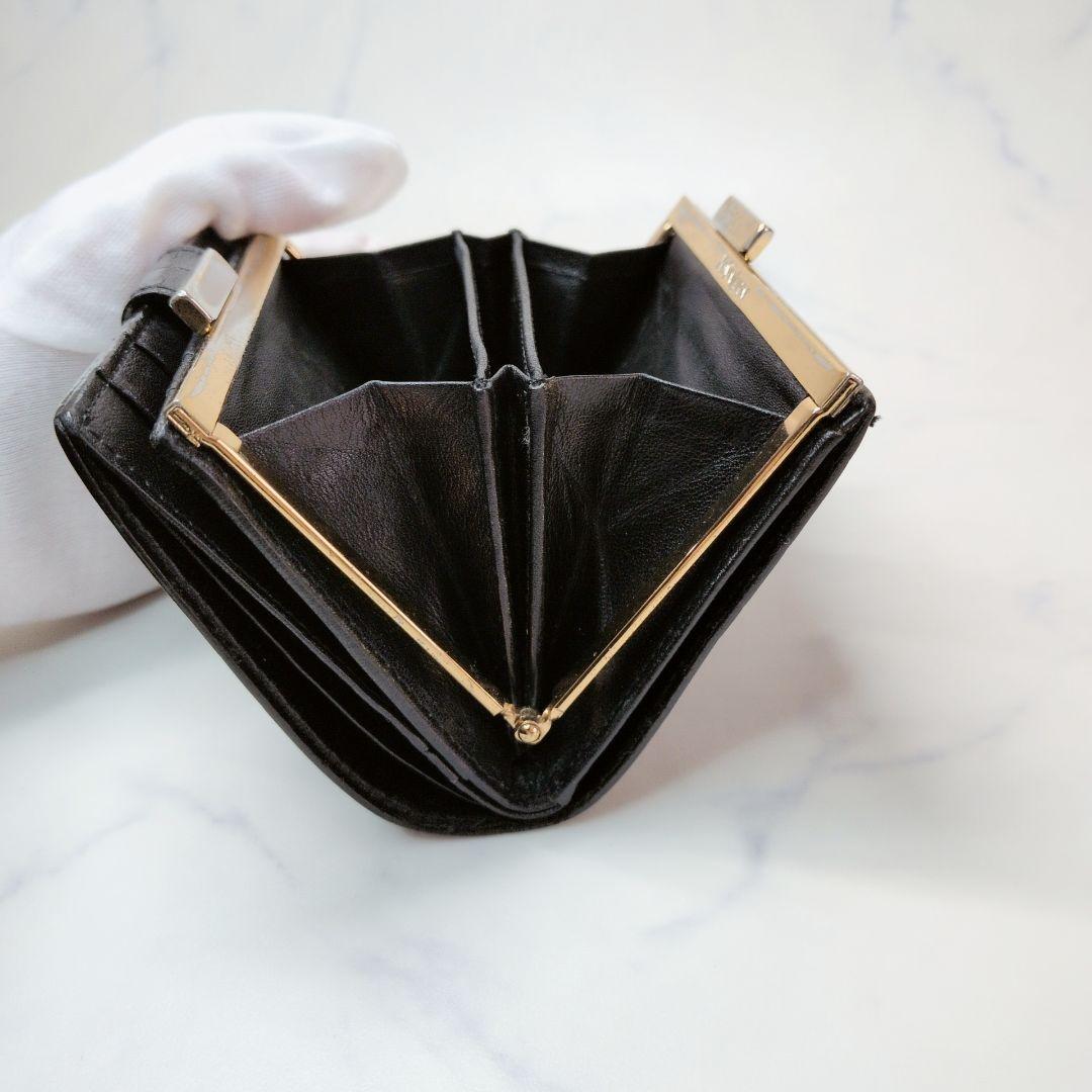Yves Saint Laurent 二つ折り財布 黒 がま口 クロコ型押し