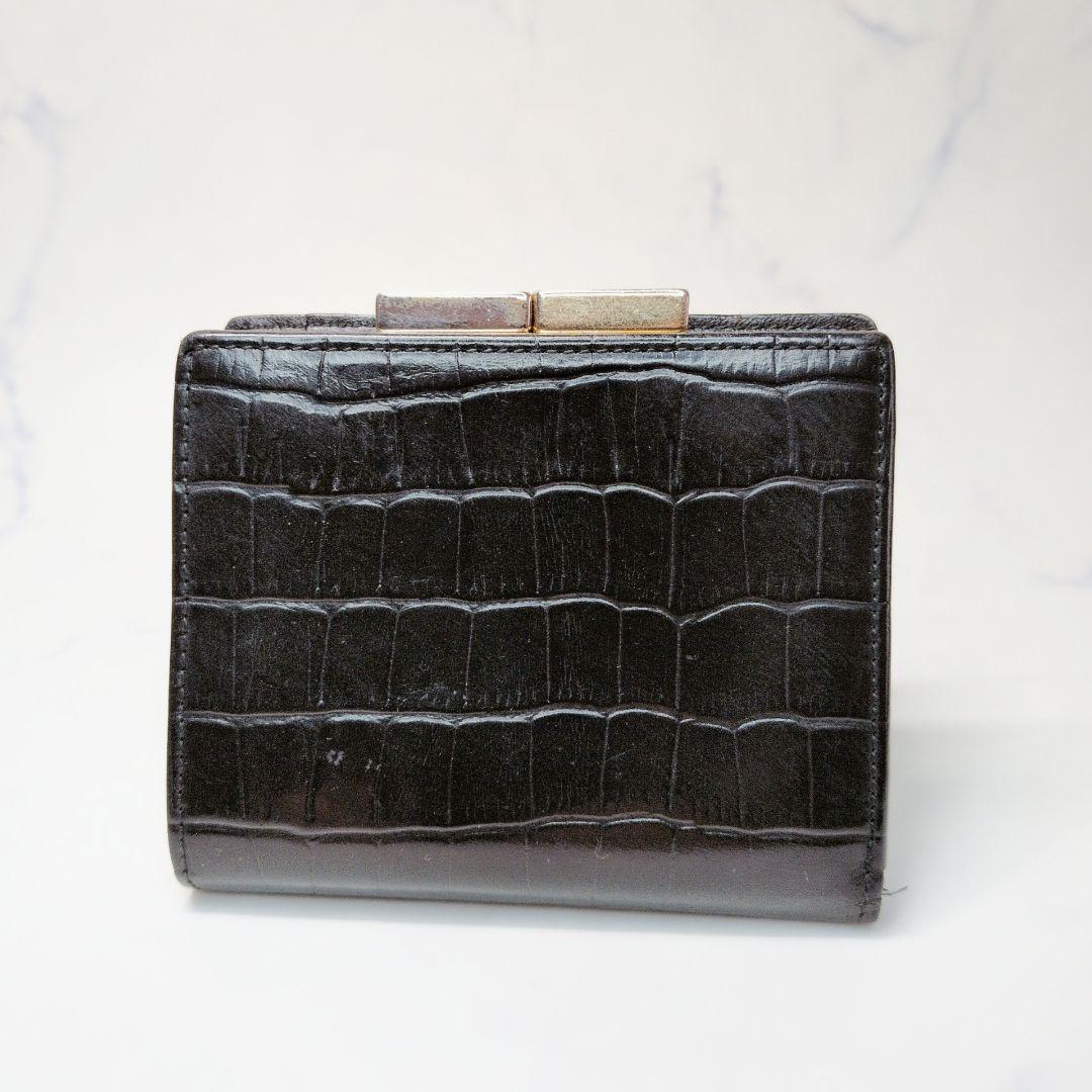 Yves Saint Laurent 二つ折り財布 黒 がま口 クロコ型押し