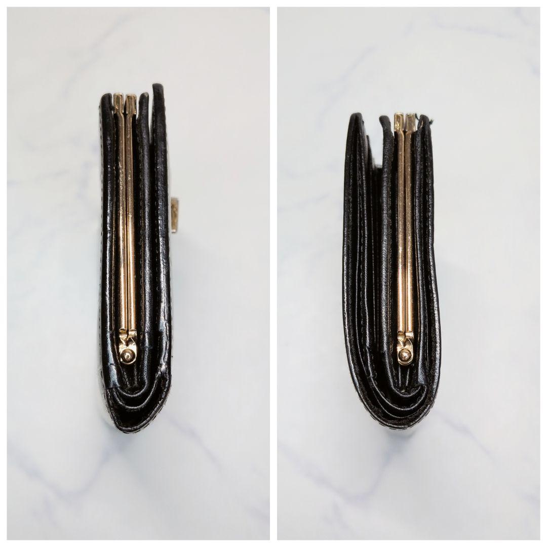 Yves Saint Laurent 二つ折り財布 黒 がま口 クロコ型押し
