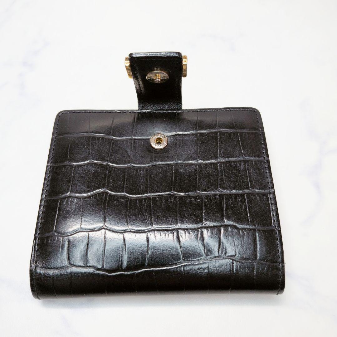 Yves Saint Laurent 二つ折り財布 黒 がま口 クロコ型押し