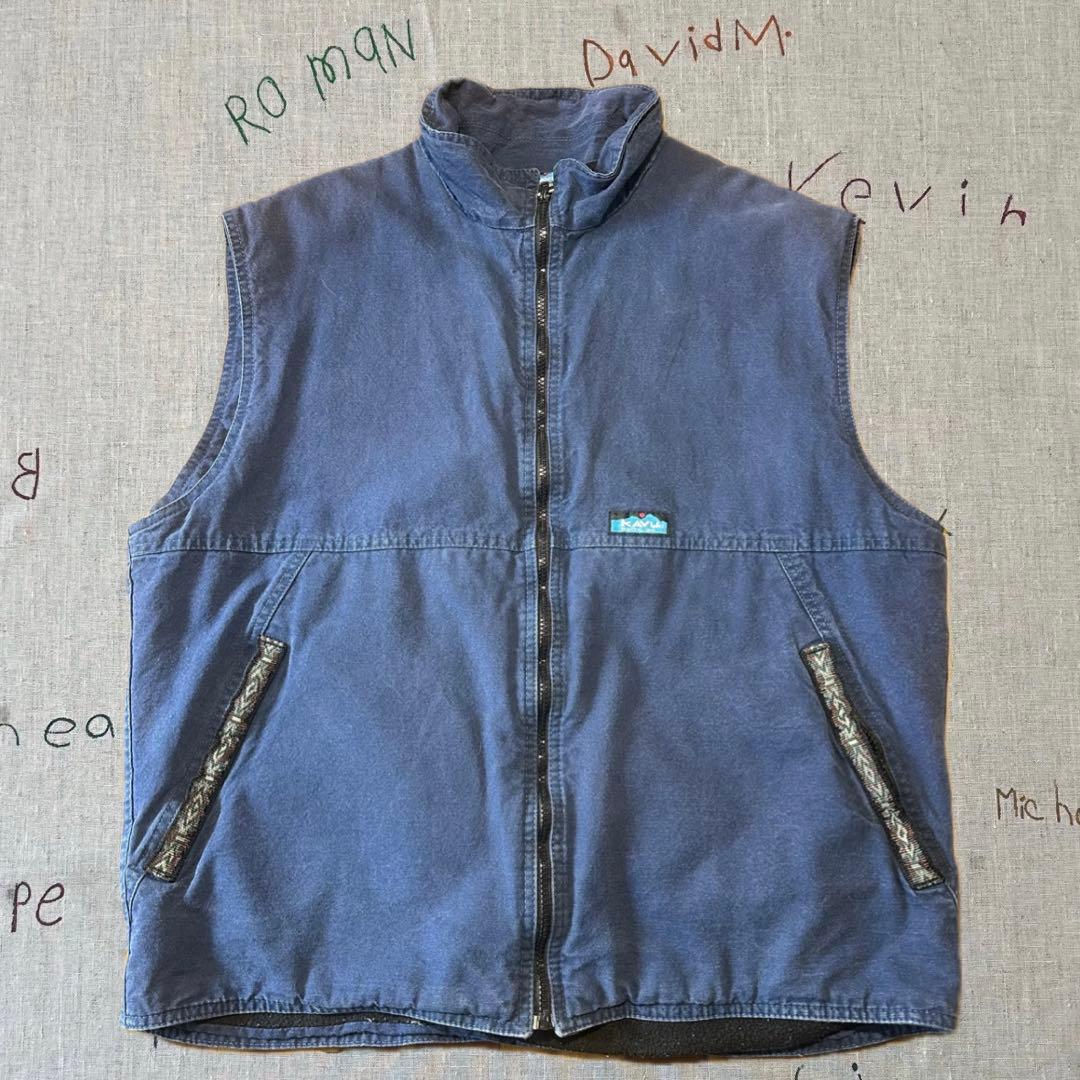 90sUSA製 KAVU ダックベスト ネイビー 裏地フリース