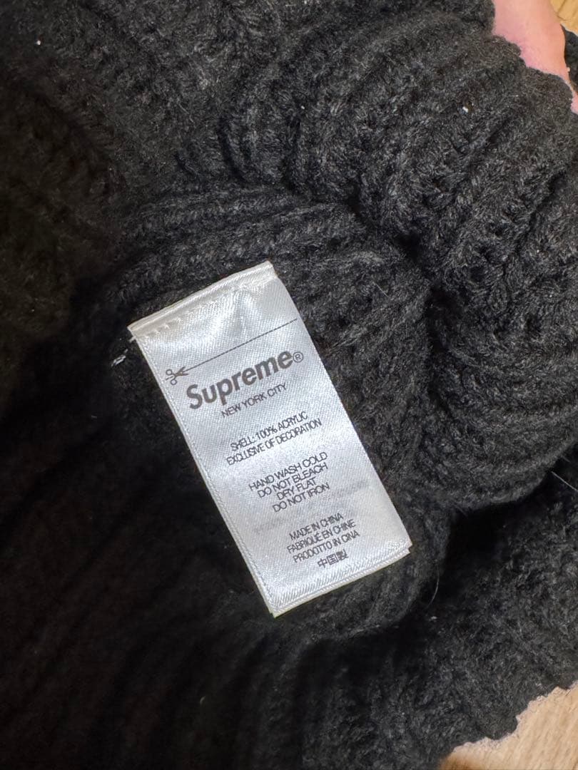 Supreme ニット帽 ブラック クラシックロゴ ビーニー