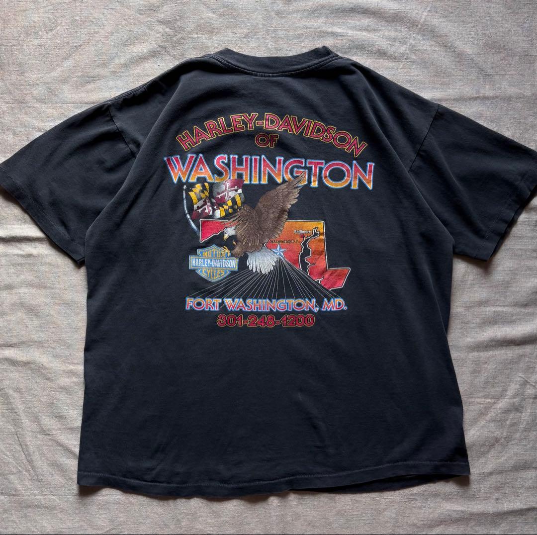 【鬼フェード】90s ハーレーダビッドソン Tシャツ フレイムUSA製