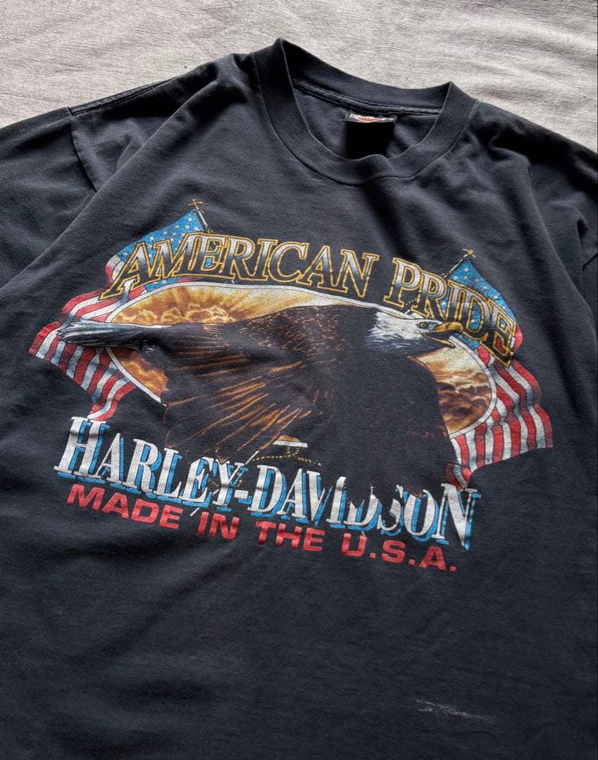 【鬼フェード】90s ハーレーダビッドソン Tシャツ フレイムUSA製