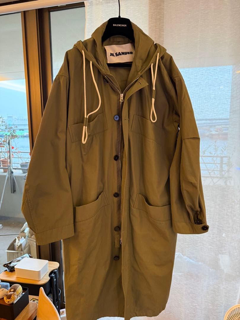 JIL SANDER ジルサンダー フーデッドコート モッズコート カーキ 48