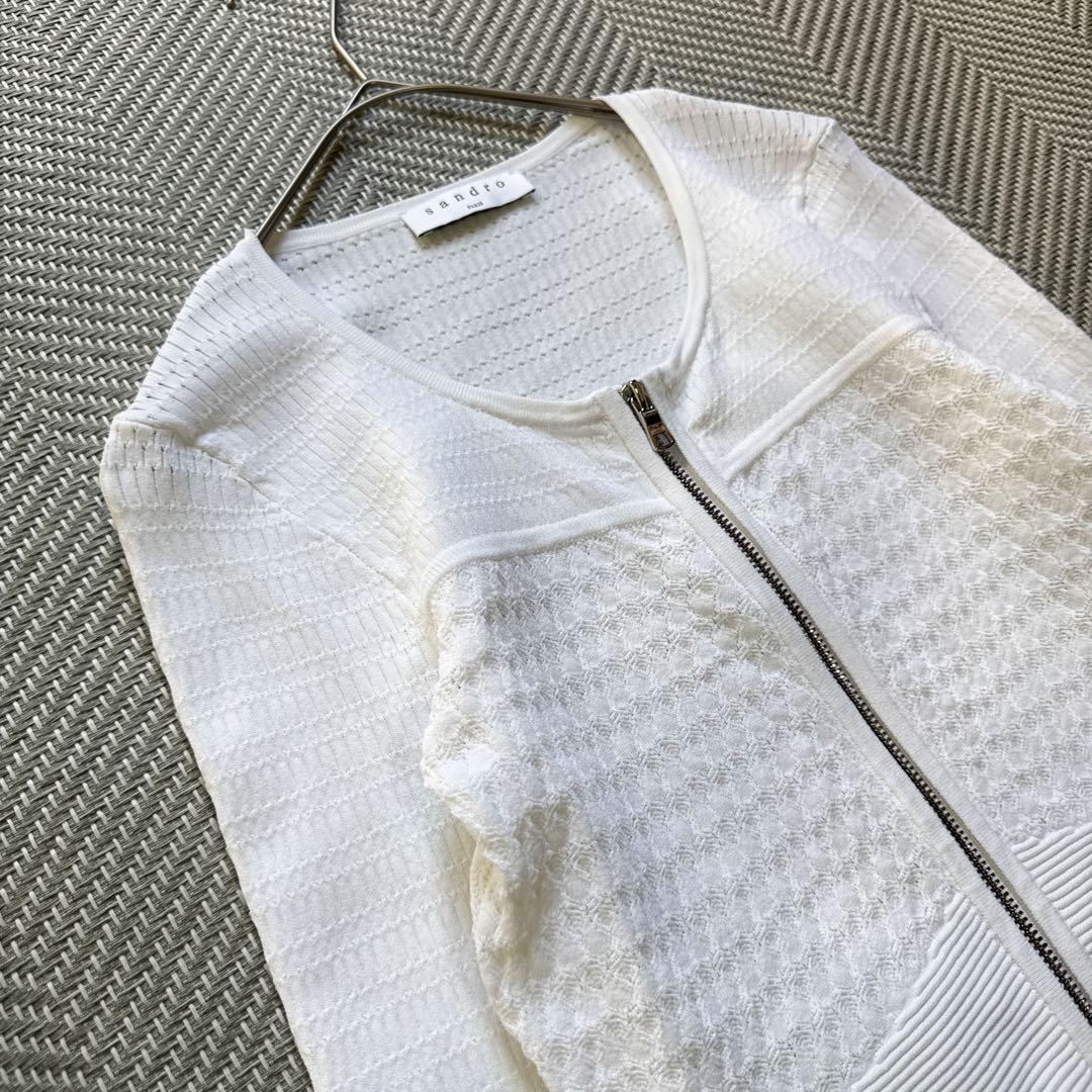 極美品 sandro paris ニットジャージー ジップアップカーディガン F