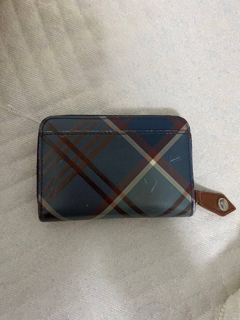 三つ折り財布 青系 チェック柄