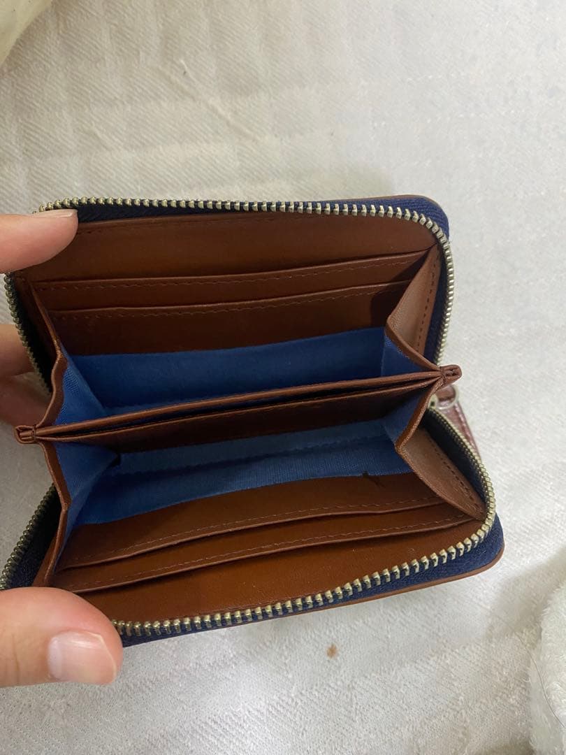 三つ折り財布 青系 チェック柄