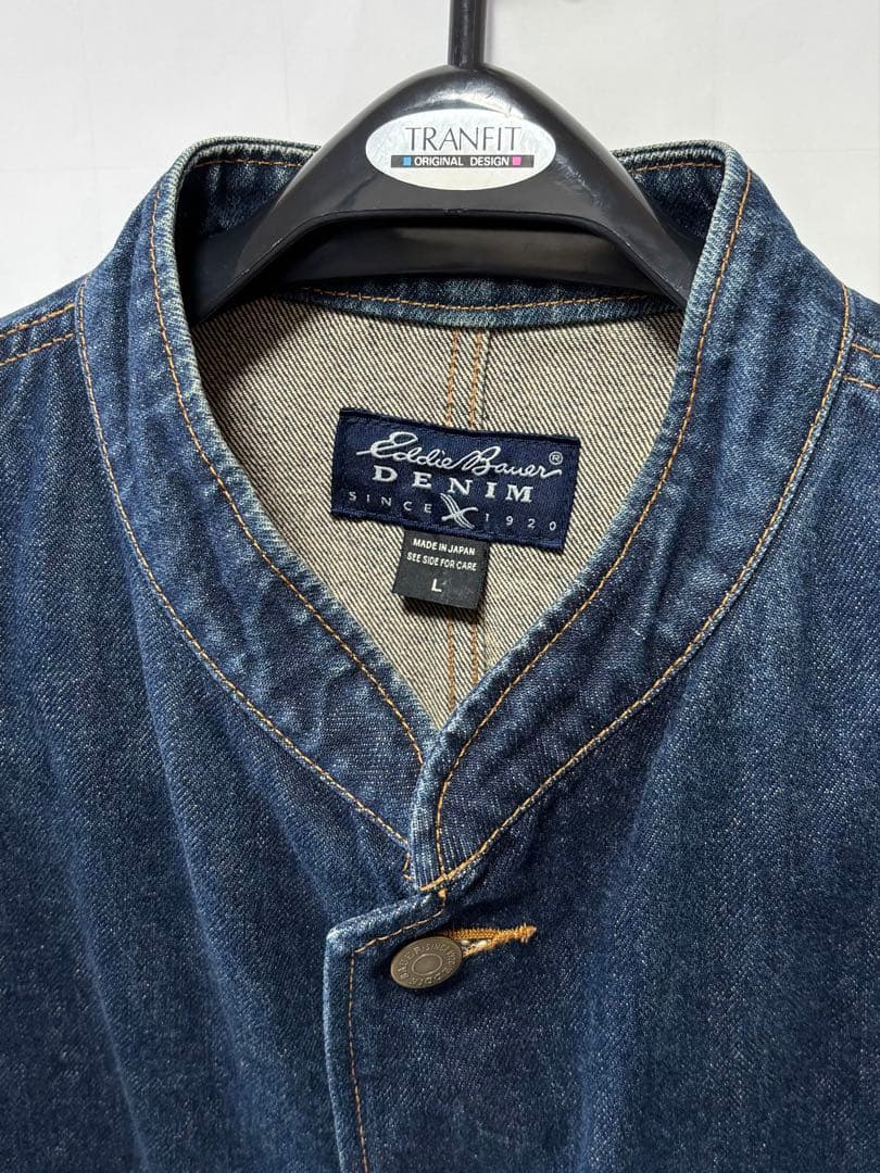Eddie Bauer デニム カバーオール L ネイビー バンドカラー